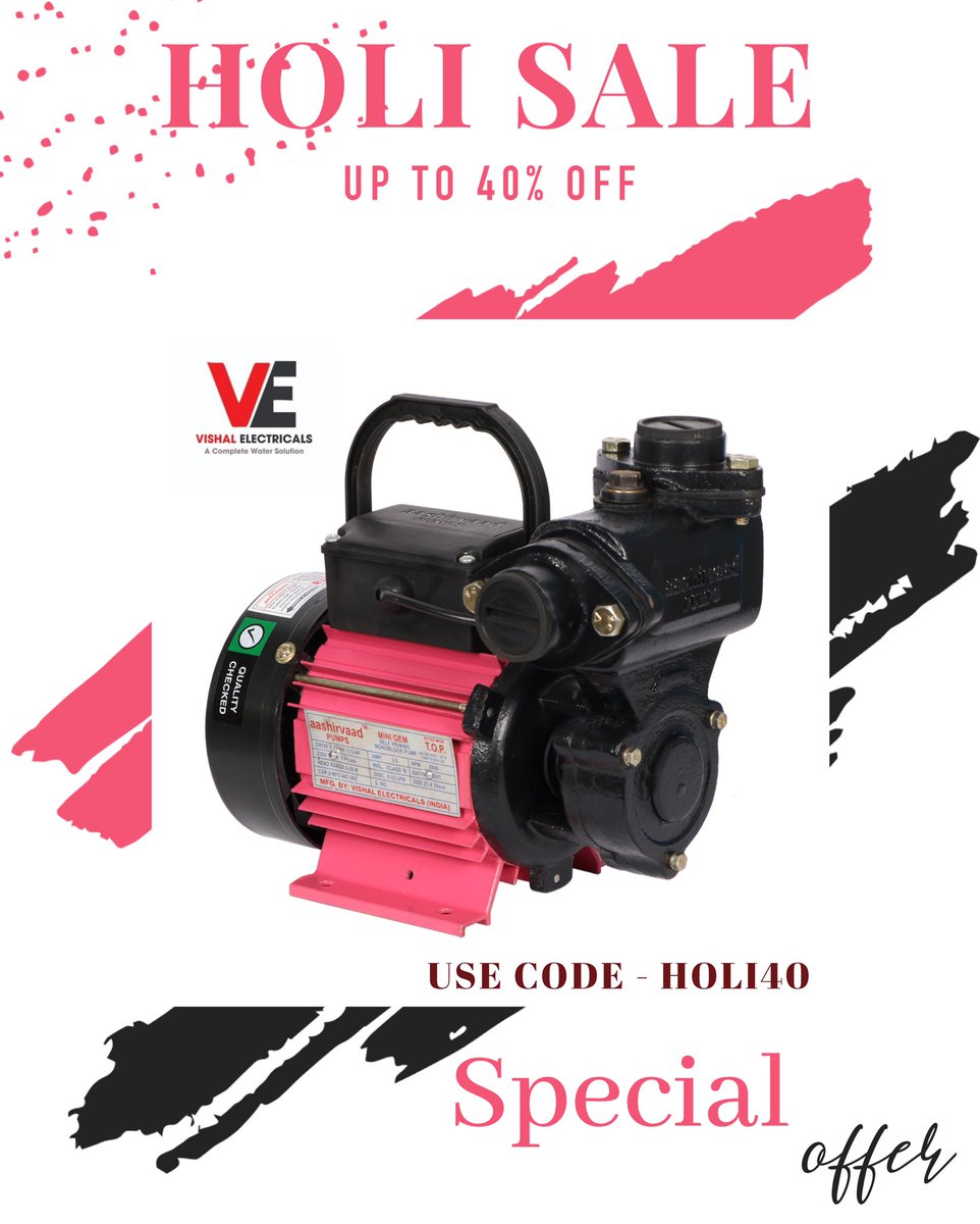 aashirvaadpump's tweet photo. Celebrate Holi with Aashirvaad Pumps 
Buy pumps Flat 40% OFF on Website 
https://t.co/rZly2Xf4uF 

USE CODE - "HOLI40" https://t.co/Kkm77gJsld