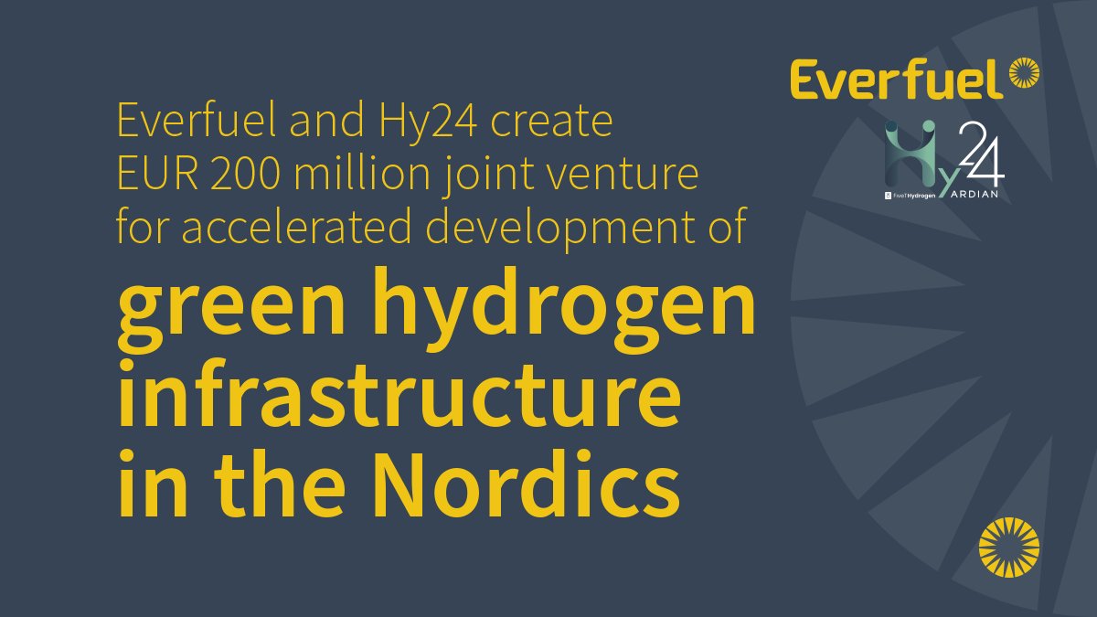 EverfuelEU's tweet photo. Everfuel and @Hy24partners create EUR 200 million #joint venture for accelerated development of #green #hydrogen #infrastructure in the Nordics.

Read press release: https://t.co/r8JnB04qIr

Join us today, 28 February, at a joint webcast at 10:00 CET: https://t.co/caSDJRWHB2 https://t.co/jYVHk5ERIN