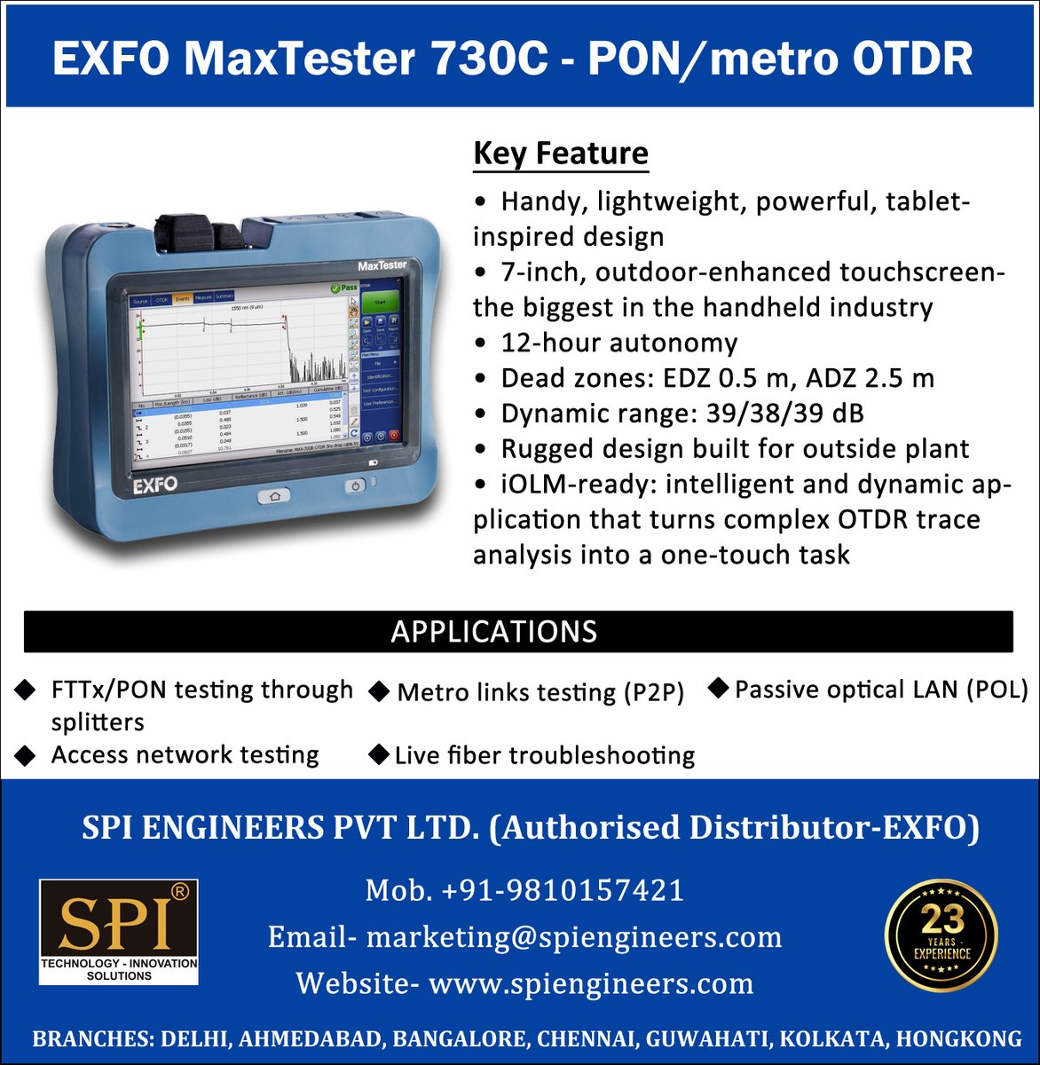 spiengineers1's tweet photo. EXFO MaxTester 730C-PON/metro OTDR
Kindly contact for more details.
🌐 https://t.co/gTZ9Pv2www
☎ 9810157421
#EXFO #exfo #otdr #fiberoptic #telecom #fiberoptics #design #troubleshooting #ftth #metro #optimization #testing #optical #splitter #endtoend #max730c #india #spiengineers https://t.co/xoMnP1JbOH
