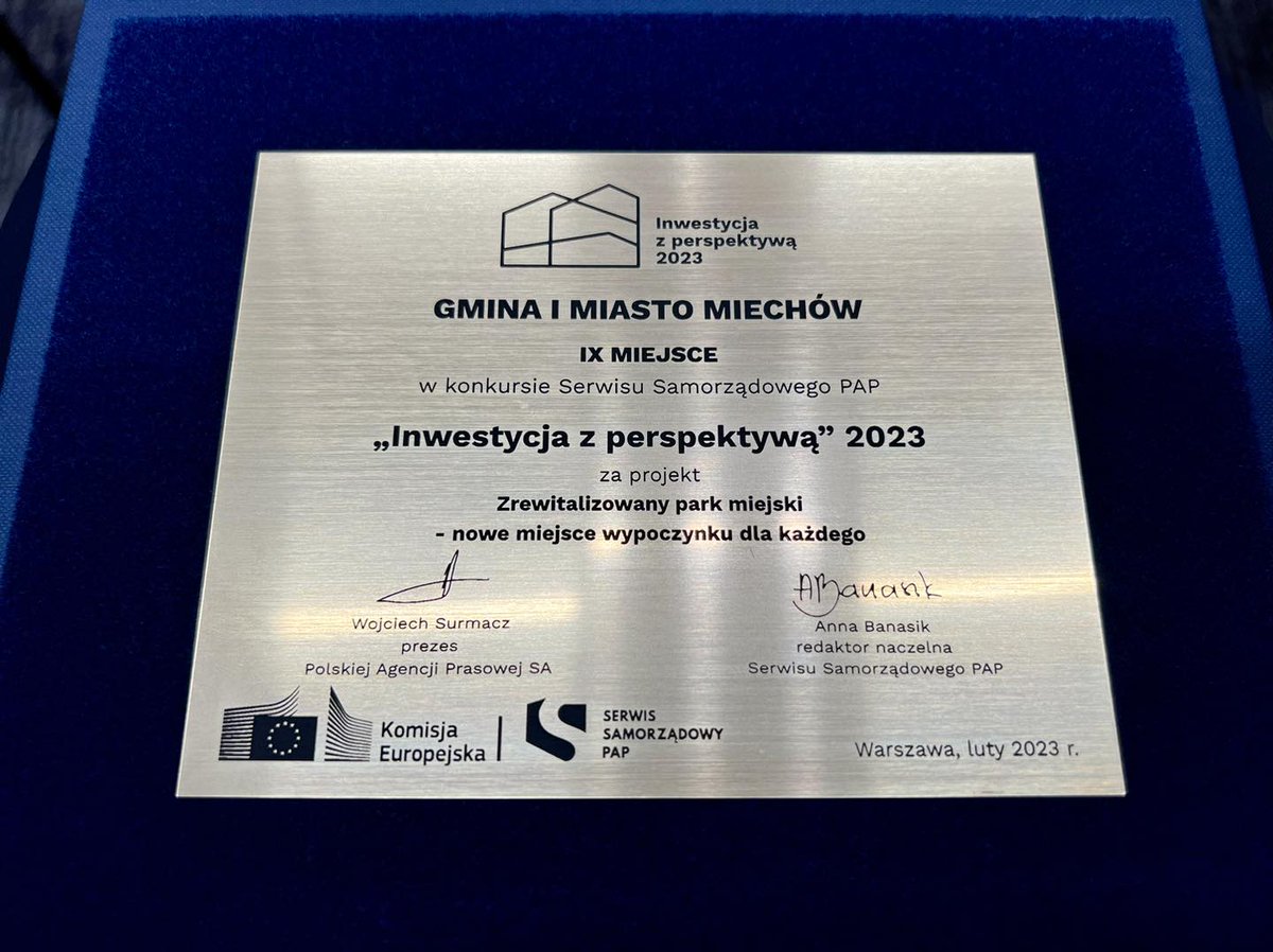 Park Miejski w #Miechowie laureatem konkursu <a href="/PAPsamorzad/">PAP Samorząd</a>! 

💪Projekt dotyczący rewitalizacji parku znalazł się w pierwszej 🔟najlepszych zadań, dofinansowanych z #FunduszyEuropejskich ogólnopolskiego konkursu „Inwestycja z perspektywą”.

więcej info👉tiny.pl/wk1tx