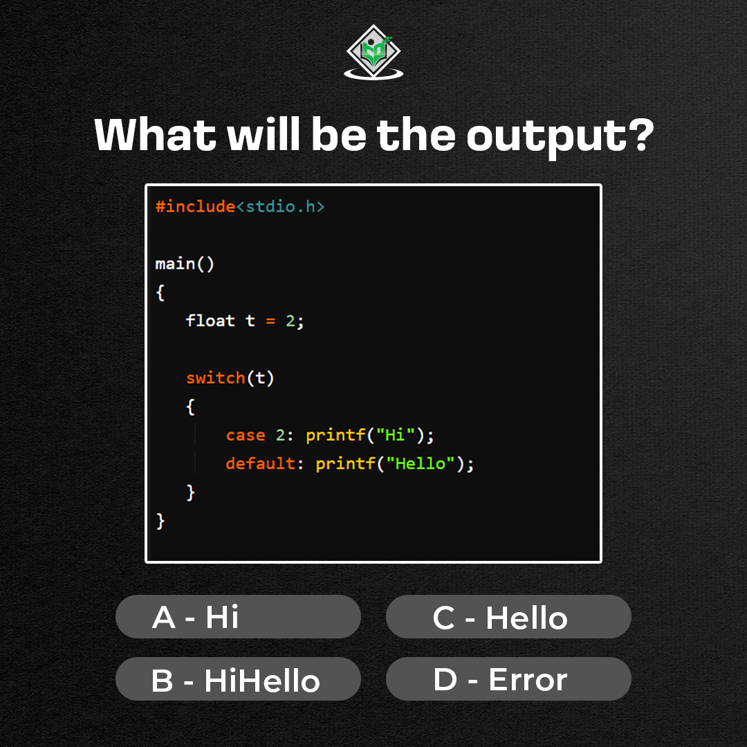 tutorialspoint's tweet image. Comment the output👇
#cprogramming
.
.
.
#programming #programmingquiz #codingquiz #poll #pythonprogramming #codinglife #programminglanguage #quiz