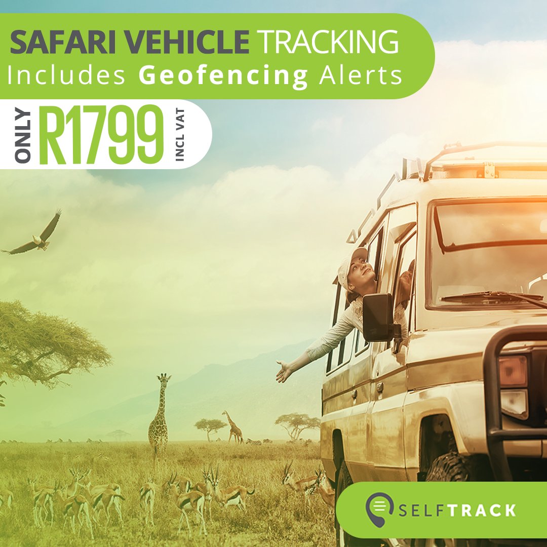 For only R84 pM + R1799 once-off (hardware including installation), monitor your Safari or Game Drive vehicles in real-time via the #Selftrack Mobile App &amp; web interface. Add geofencing alerts for R26 incl VAT per device per month Contact us 012 460 1495 WhatsApp 071 604 6133