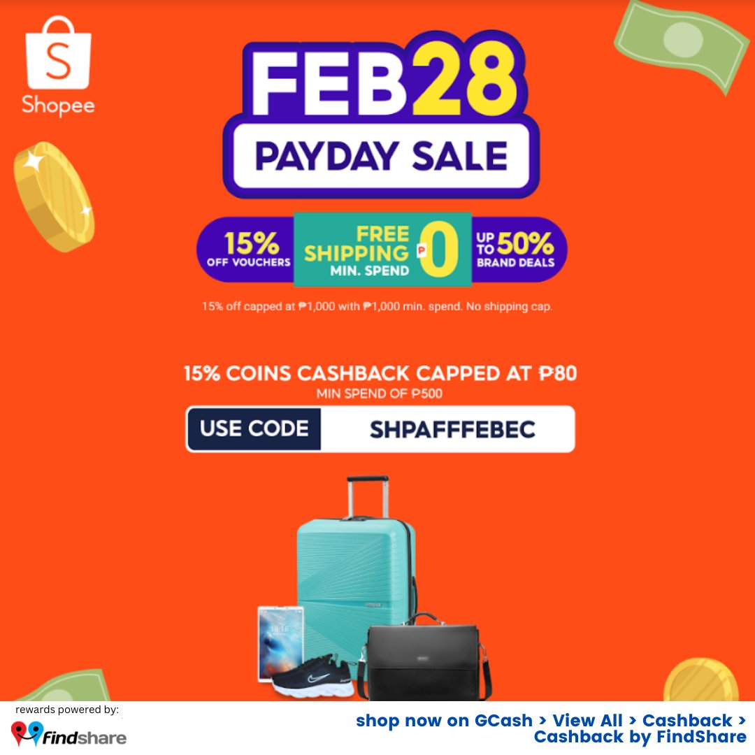 FindShareReward's tweet photo. Get ready for summer! Start shopping for summer essentials with Shopee! Use the promo code below and get up to 15% coins cashback. Plus, enjoy up to 2.3% cashback with FindShare!
Shop now here: https://t.co/PdrdWO9FBb
#FindSharexShopee #Shopee https://t.co/vWE6JQIrrt