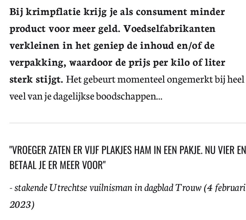 ellenlebeer's tweet photo. @LucasDelascosas Naast inflatie, zou er ook sprake zijn van krimpflatie. Kleinere verpakkingen voor hetzelfde of zelfs méér geld. Valt zelden op. De winstmarges van producenten en/of supermarkten… die krimpen niet. Van @foodwatch_nl : https://t.co/RGVF3UVMsn