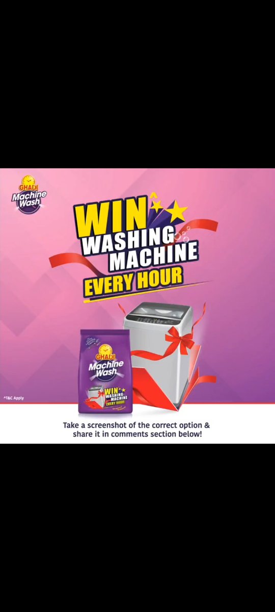 anchaltiwariy's tweet photo. @GhadiDetergent Now you can win^ a brand-new washing machine every Hour, with Ghadi Machine Wash.
#Ghadi #GhadiMachineWash #screenshot #washingmachine @GhadiDetergent https://t.co/KeKr5mZ3CR