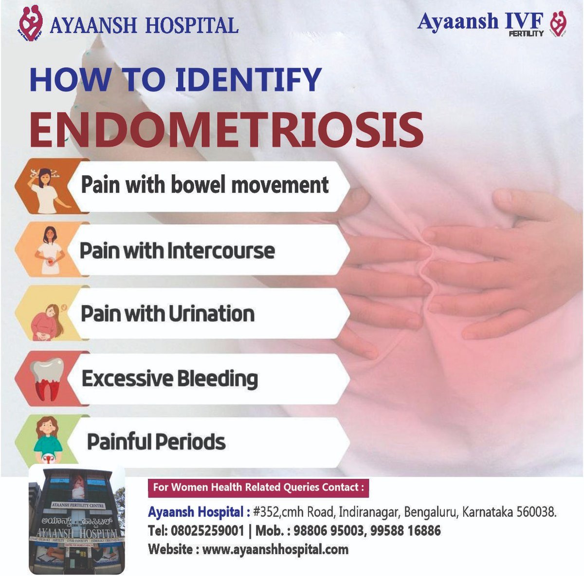 HOW TO IDENTIFY ENDOMETRIOSIS

✅ Pain with bowel movement
✅ Pain with intercourse
✅ Pain with urination
✅ Excessive bleeding
✅ Painful periods

#endometriosis #painfulperiod #painwithurination #bleeding #infertility #fertility #fertilityexperts #treatment #gynaecology