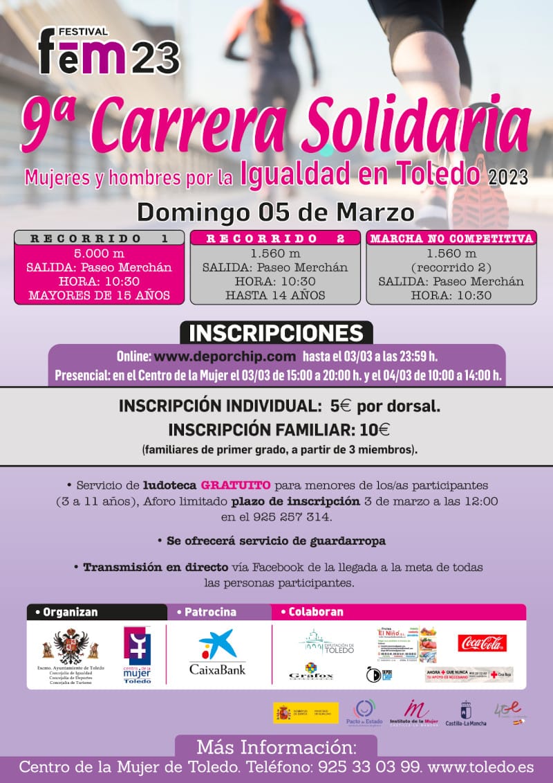 Ya te puedes inscribir en la IX Carrera Solidaria Mujeres y Hombres por la igualdad en Toledo.
👇👇👇👇👇
deporchip.com/eventos/prueba…