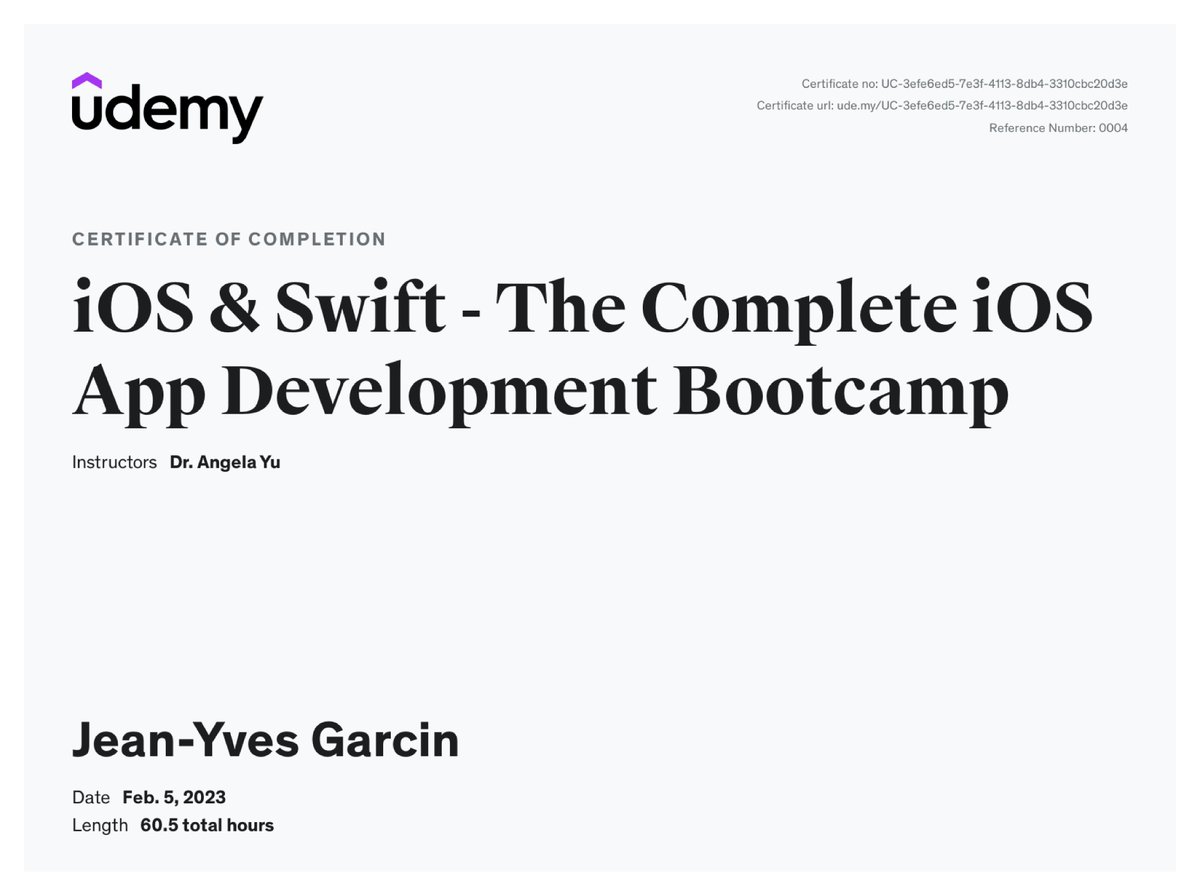 JeanYvesGarcin's tweet photo. @yu_angela @twostraws Thank you very much @yu_angela. Your bootcamp was a fabulous entry into this new developer world. I've taken many pleasant and challenging courses, and I'm excited to continue building my skills and developing my own ideas now. #AngelaYu #Bootcamp #iOSBootcamp #iOSDevelopment https://t.co/MbvCAB1j7j
