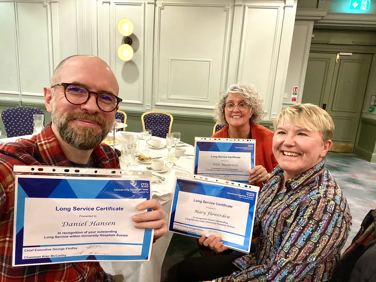 Congratulations to these salty dogs of nursing! Three of the RSCH Research nurses at the @UHSussex long service afternoon tea yesterday. They have been working for the Trust for a total of 70 years between them! #research #NHS