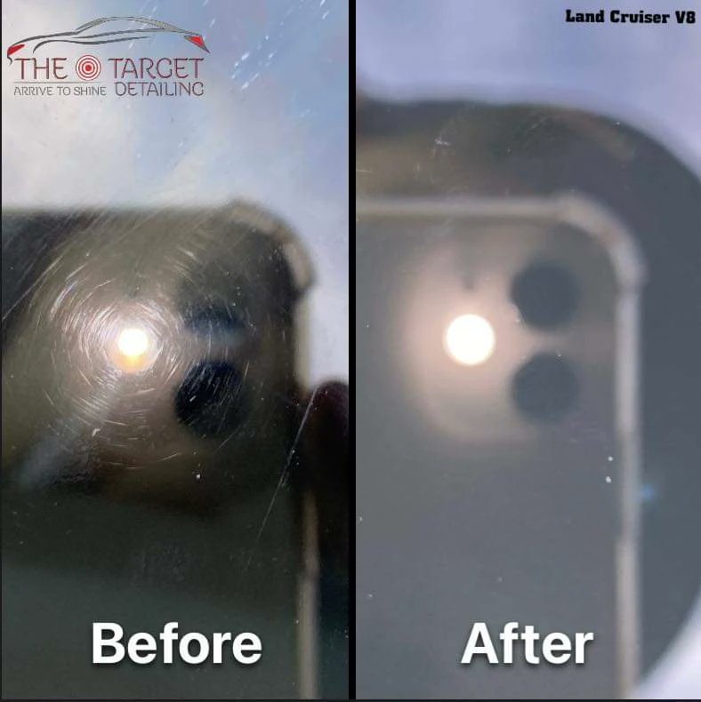 Toyota Land Cruiser V8 windshield polishing done by the team The Target Detailing.
