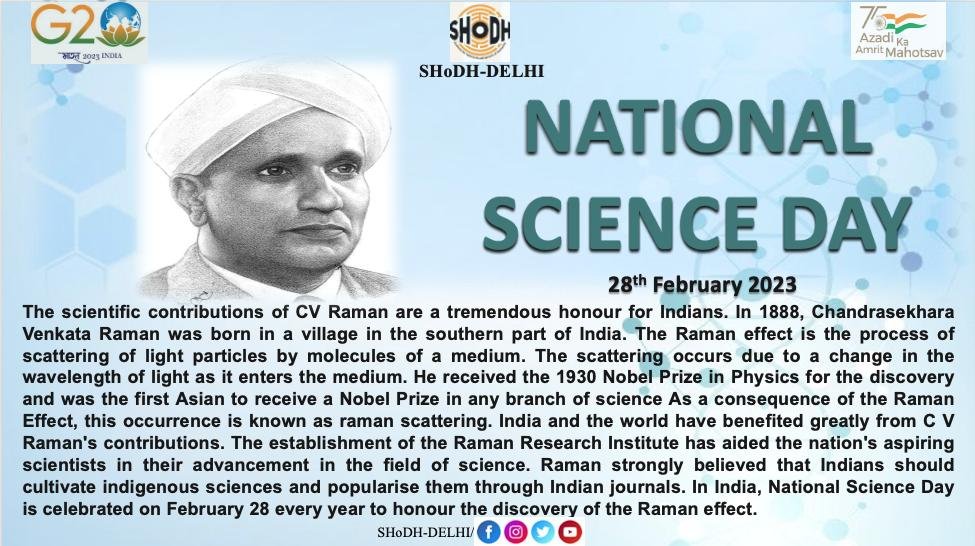 Every year on #28th Feb 
we celebrate #NationalScienceDay in honor of the great physicist Sir C.V.Raman for discovery of 
#RamanEffect. He got #NobelPrize for this breakthrough discovery in #physics, 1930. 
Let's celebrate this day with new idea #globalwellbeing &
#globalscience