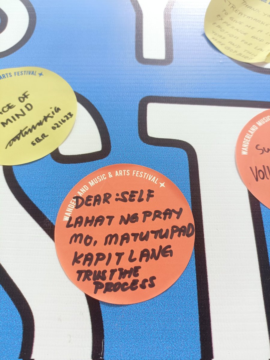 SassahJam's tweet photo. Saw these notes, and it is so cute not to share their manifestations.
Laban lang sa life, all of our dreams will come true. ♥️
@wanderlandfest
#WeWanderWeWin #WanderlandMusicFest https://t.co/nCWg9oTWW0