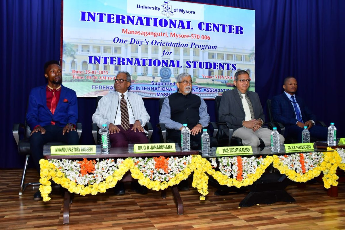 International Center UoM organized a Day's Orientation Pgm for Intl Students Inauguration & Inaugural Address by Dr. N.R. Parasuraman, Director& Professor-Finance SDM-IMD Mysore Presided by Prof. Muzaffar H Assadi Hon'ble Vice Chancellor (I/C), Presence Prof. G.R. Janardhana,