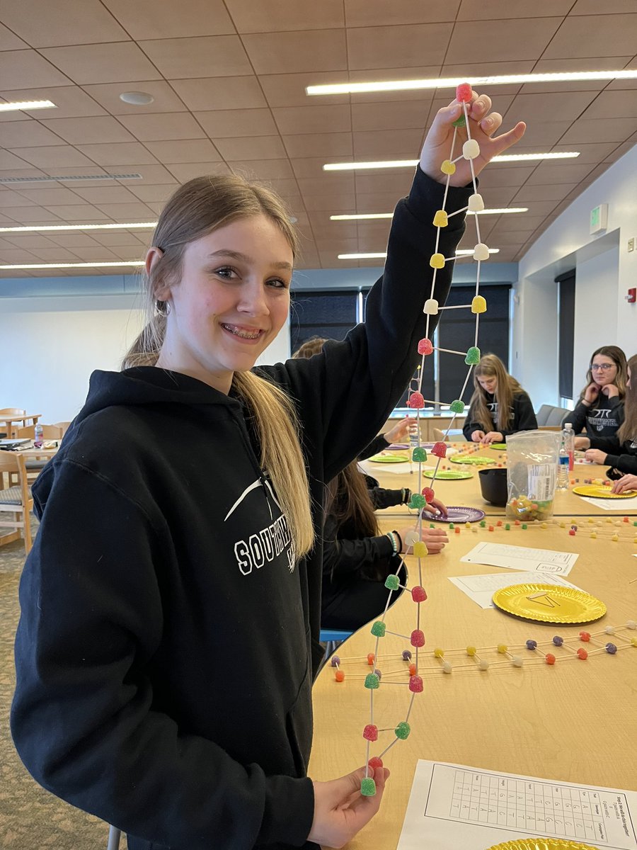AliciaSpray's tweet photo. It was the 8th grade’s turn to build a double helix based on their DNA. @PrincipalTiz @SmsWildcat https://t.co/dx7mG7KM03