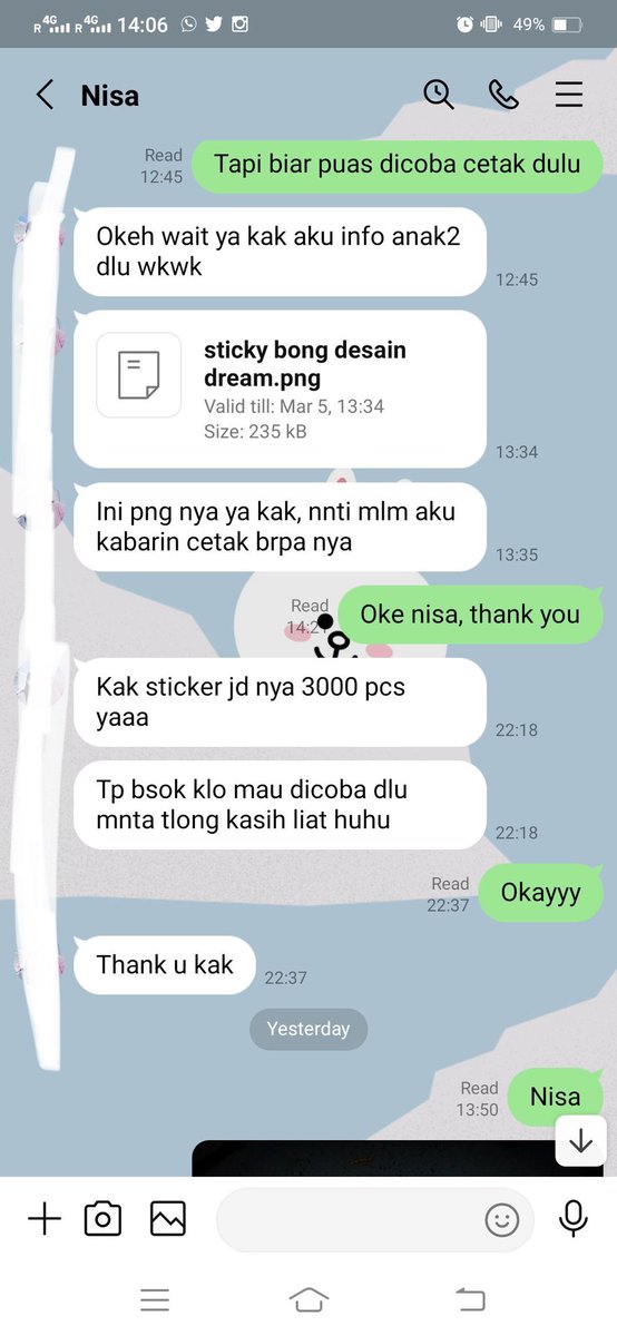 Halo aku mau memberikan klarifikasi.

Aku bukan bagian dari NCT union dan hanya membuka jasa untuk cetak handbanner konser. Nisa menghubungi aku terlebih dahulu untuk cetak handbanner dan sticker. 

Berikut ini bukti deal harga dan totalan atas kesepakatan kedua belah pihak.