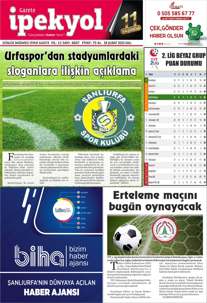 gazeteipekyol's tweet image. 📌#MAHALLE SAKİNLERİ #TEDİRGİN EVLERİNE DÖNEMİYOR
📌#URFA’DA DA #HİSSEDİLDİ MALATYA’DA 5,6’LIK YENİ #DEPREM
📌#CHP #HEYETİ URFA'DA #ÇİFTÇİLERLE GÖRÜŞTÜ!
📌#URFASPOR’DAN #STADYUMLARDAKİ SLOGANLARA İLİŞKİN AÇIKLAMA