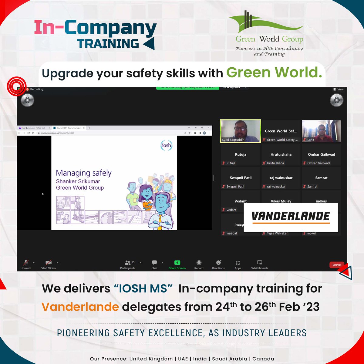 greenwgroup's tweet photo. #incompanytraining
#GreenWorldGroup conducted In-Company training on #IOSHManagingSafely for the delegates of @Vanderlande , on 24th January 2023
We are just a call away!
Contact +91 8121563728
Visit us: https://t.co/6EacxfFFr6
#Incompanytraining #safetymanager #safetyadvisor https://t.co/0M2hlydVrf