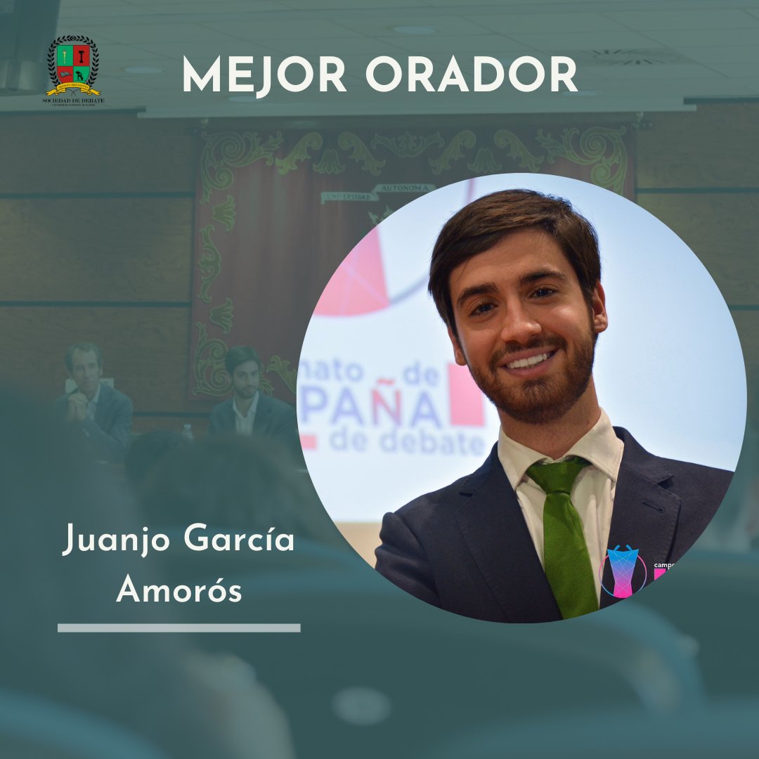 debatesuam's tweet photo. Juanjo García y María Cuesta, estudiantes de Derecho y ADE y Matemáticas en la @UAM_Madrid, respectivamente, se proclamaron Campeones. Juanjo García, que también fue campeón de la edición de 2022, obtuvo el Premio al Mejor Orador, y María a la 3ª Mejor Oradora. https://t.co/9rIGZxxlYG
