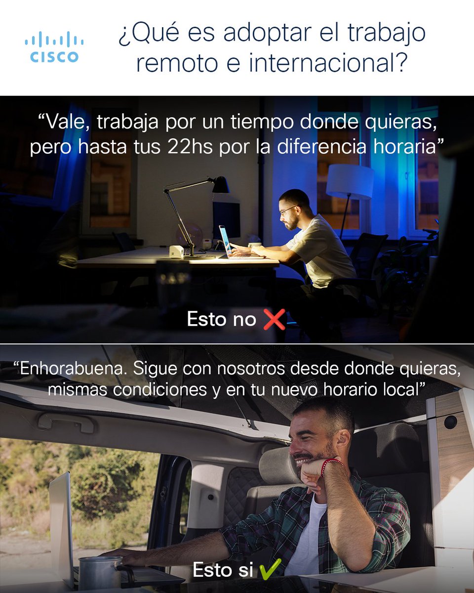 cisco_spain's tweet photo. ¿Cómo sería el #TrabajoRemoto e internacional perfecto para ti? 💭 https://t.co/KvXVwqaNvh
