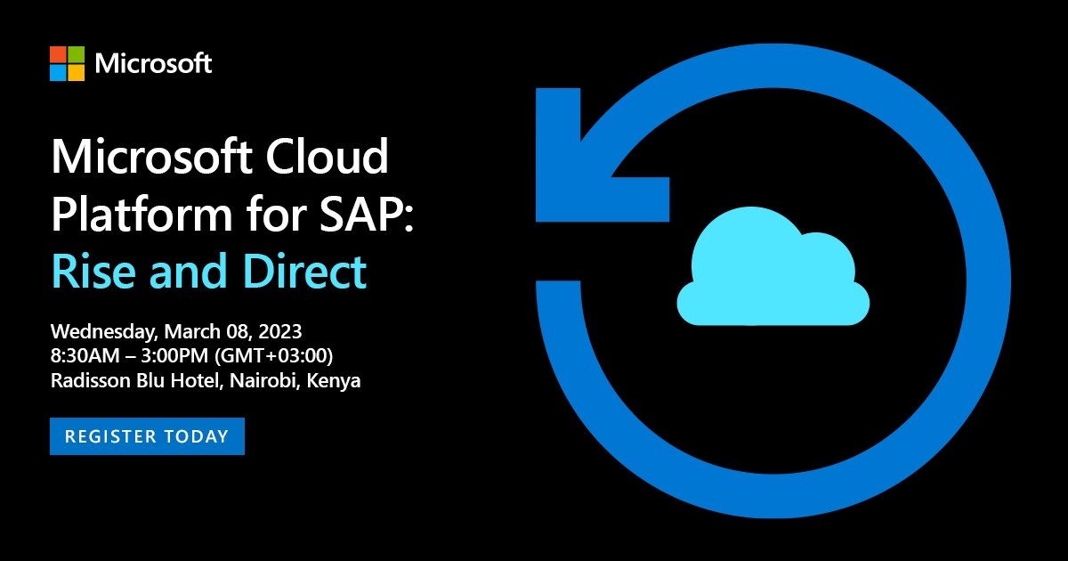 Microsoftea's tweet image. How can your organization deliver superior service with SAP on Azure?
Join us on Wednesday 8th March 2023 to listen and engage with experts, at the “Microsoft Cloud Platform for SAP: Rise and Direct” event.
Book your slot: msft.it/60115iGpU
#SAPonAzure #MicrosoftAfrica