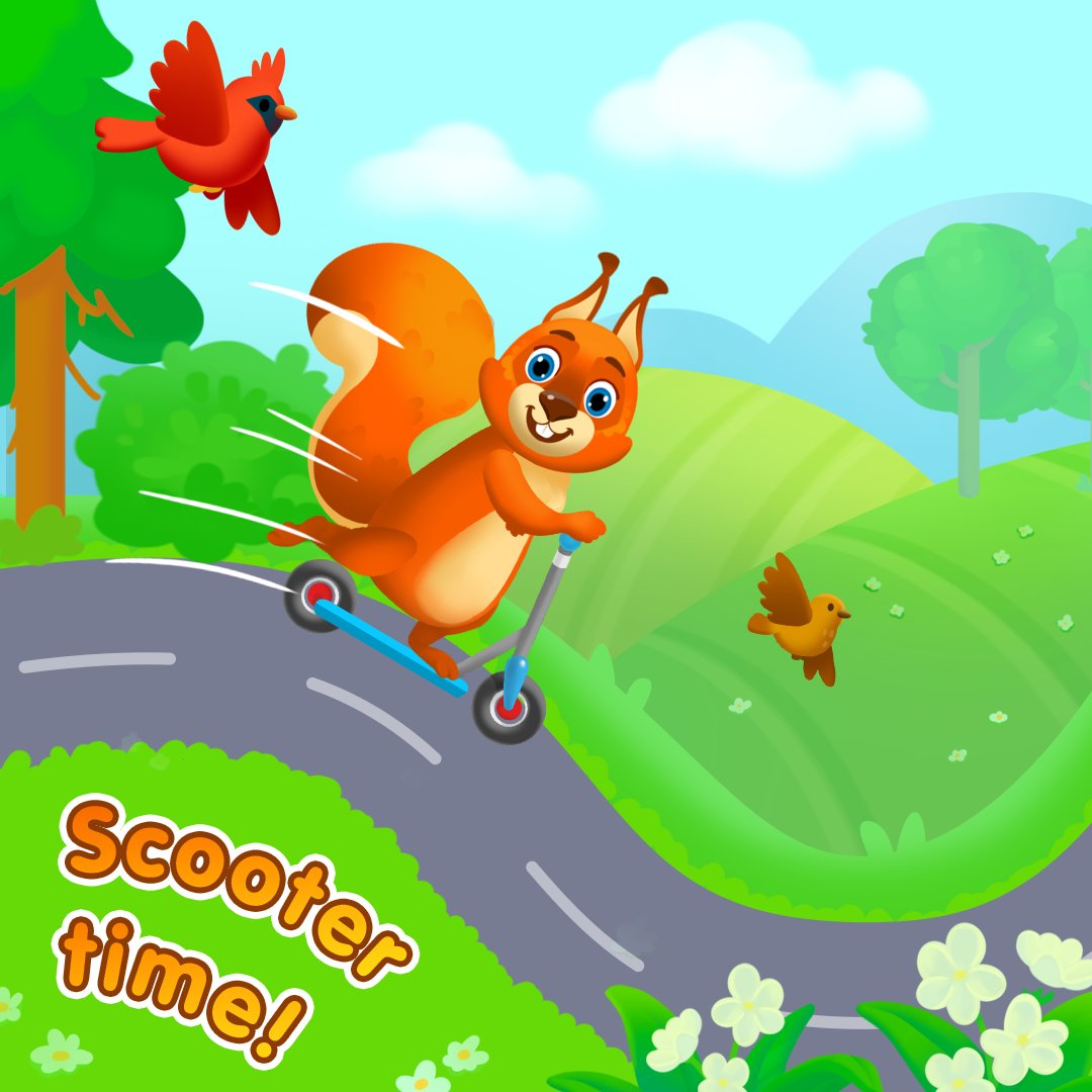 Ride into spring right now! 🌼
🥳 It's time for scooters, and Squirrel is quick as the wind!

#numbersforkids #123forkids #kidsgames #happyparenting #learntocount #mathforkids #kidsarithmetic  #numbersgame
#scootertime #scootersquirrel #longboardgame #scatepark #kidsscooter