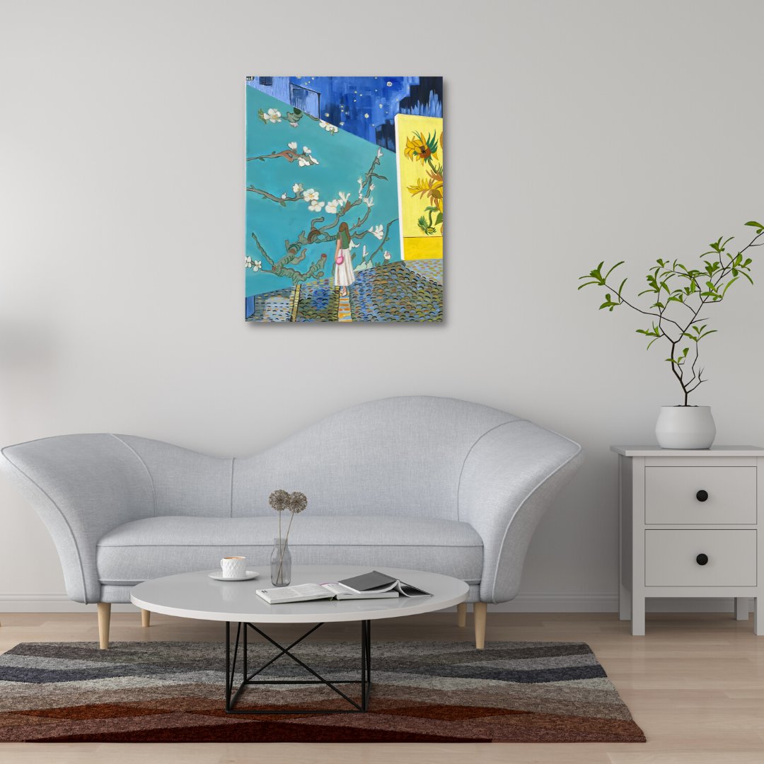 THESPACEgallery's tweet photo. Inspired by a photo captured when I visited Van Gogh Alive Exhibition in Sydney, I have painted myself in a world of paintings.  

Le Monde D’une Peintre by Zeina Kara Ali

Medium: Acrylic on canvas
Size: 40 x 50cm https://t.co/CoCSZNSN06