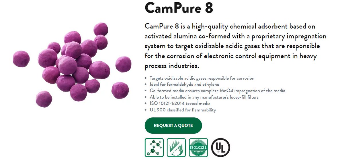 CamfilUSA's tweet image. Camfil has increased the availability of potassium permanganate media in the U.S. with the launch of CamPure 8, the latest air filtration technology for odor and corrosion control.  -&amp;gt; bit.ly/3Y7NLSU.

#CamPure8 #CorrosionControl #OdorControl #ChemicalAdsorbent