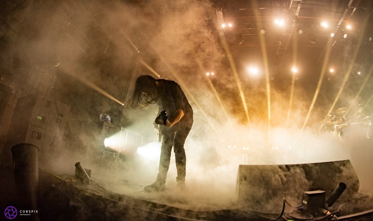 Christian Andreu. Awesome guitarist for <a href="/GojiraMusic/">Gojira</a> shredding through the smoke at <a href="/O2VicWarehouse/">O2 Victoria Warehouse Manchester</a> last weekend. 🤘💜 #photography #livemusic #gojira #Metal