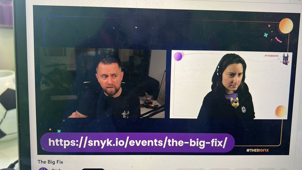 InfosecVandana's tweet image. The amazing @BrianVerm and @SonyaMoisset are starting the #TheBigFix EMEA livestream @snyksec 💜