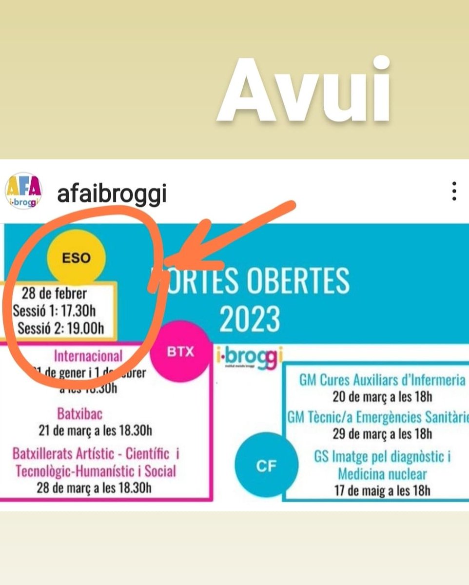 Avui,  portes obertes d'ESO. Podreu conèixer els espais del centre acompanyats de professorat i alumnat de tots els nivells.
#portesobertes