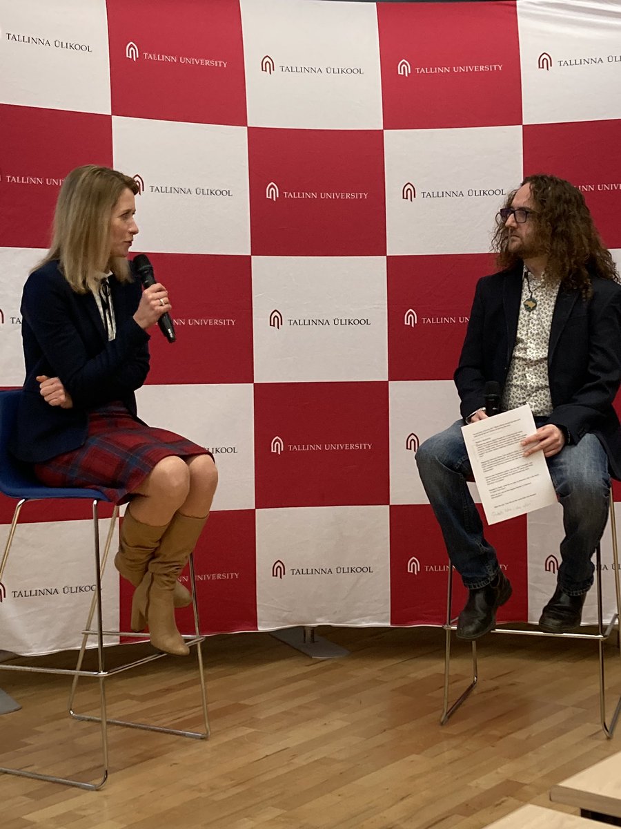 Estonian PM <a href="/kajakallas/">Kaja Kallas</a> visits @TallinnaYlikool and talks about the different peaces - Estonians know about the ‘peace’ that contains deportations, cultural erasure, and human suffering. This is the lesson ‘open letter’ writers in Germany need to hear.