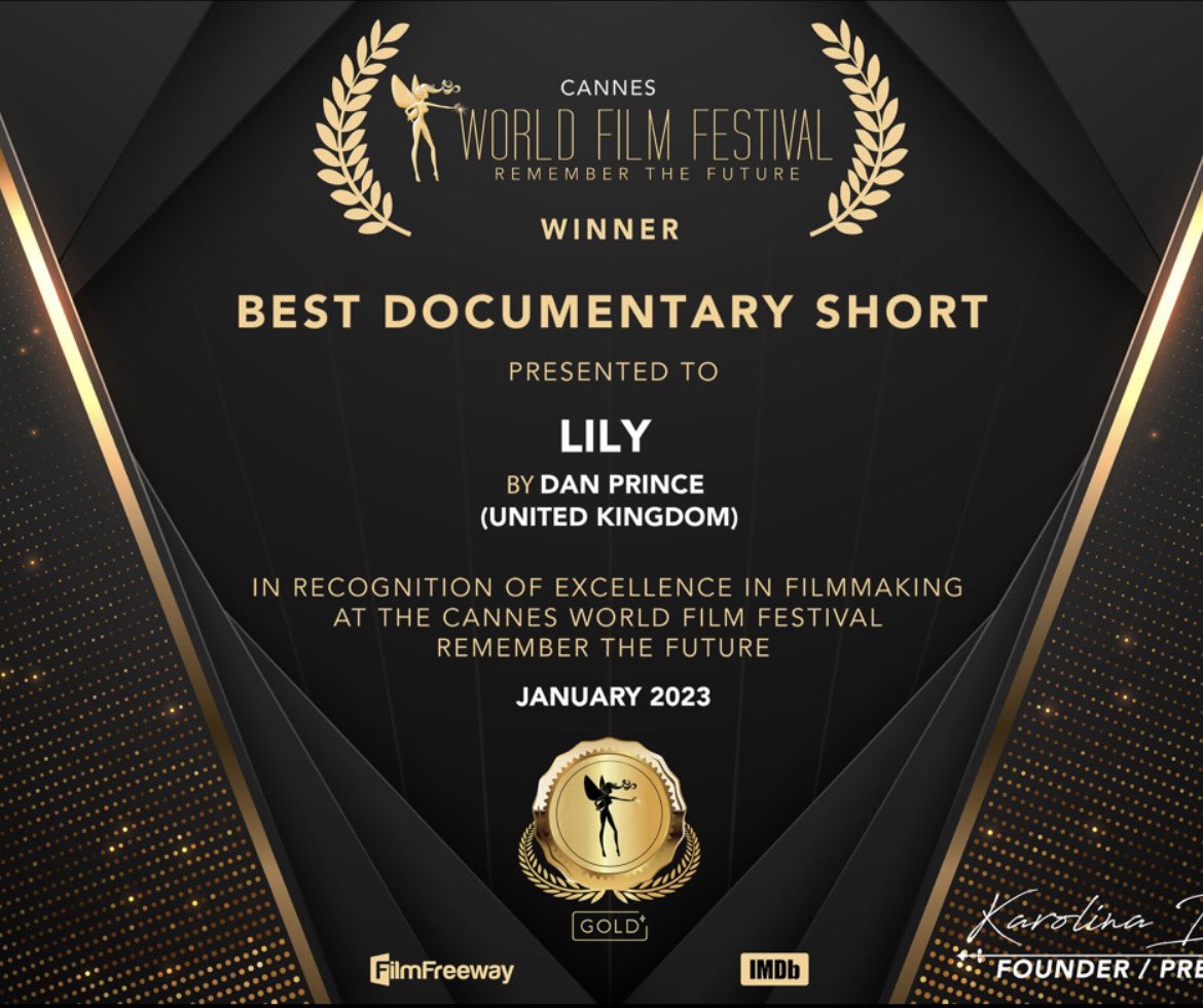 Dan Prince (@danprincephoto) on Twitter photo Woop!!! Really proud of Lily and her little film. Hopefully it gets some more recognition this year. It’s always nice to get the congrats email for something you put your heart and soul into.
#film #winner #cannesfilmfestival #awards #documentary <a href="/CannesWorldFilm/">Cannes World Film Festival</a> Woop!!! Really proud of Lily and her little film. Hopefully it gets some more recognition this year. It’s always nice to get the congrats email for something you put your heart and soul into.
#film #winner #cannesfilmfestival #awards #documentary <a href="/CannesWorldFilm/">Cannes World Film Festival</a>