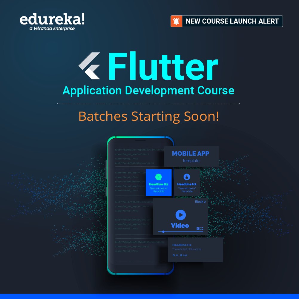 edurekaIN's tweet image. Are you waiting to master the powerful framework that’ll help you create great apps? Then here’s your chance!
EDUREKA brings to you its newly launched course called Flutter Application Development Course.
Join @ bit.ly/3KH1fC5.
.
.
#Edureka #learnwithedureka #techcourse