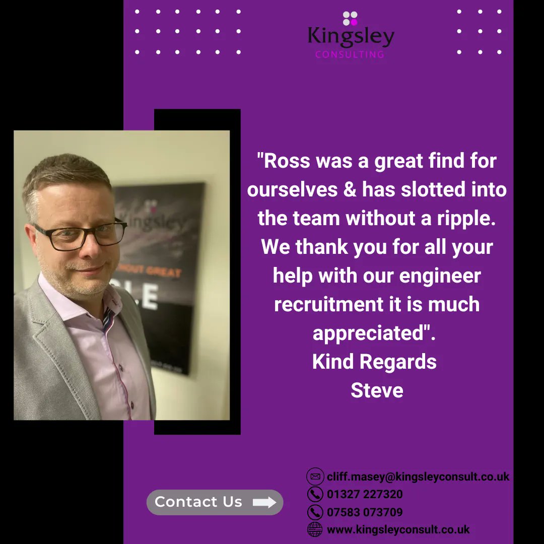 KingsleyCltd's tweet photo. Boom! 🔥 Testimonal Tuesday is here....

What a fabulous testimonial from one of our Energy Manufacturing Client Partenrs.
@cliffmasey delivering outstanding service once more! Well done Cliff 🙂 

It's great to hear that our candidate is still getting on brilliantly! https://t.co/PWXCXL31kF