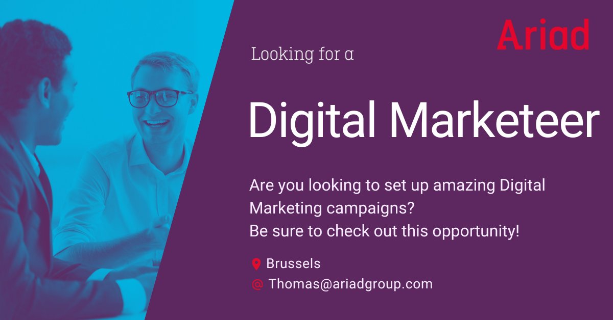 Ariad (@meetariad) on Twitter photo We hope you are enjoying your spring break!
This week we are bringing you a Digital Marketeer opportunity.
📍Brussels
Are you the best at setting up Digital campaigns? Then this mission is for you.
Contact <a href="/Thomas/">Thomas Marban</a> or check the link below:
ariadgroup.com/en/careers/dig…
#Ariad We hope you are enjoying your spring break!
This week we are bringing you a Digital Marketeer opportunity.
📍Brussels
Are you the best at setting up Digital campaigns? Then this mission is for you.
Contact <a href="/Thomas/">Thomas Marban</a> or check the link below:
ariadgroup.com/en/careers/dig…
#Ariad