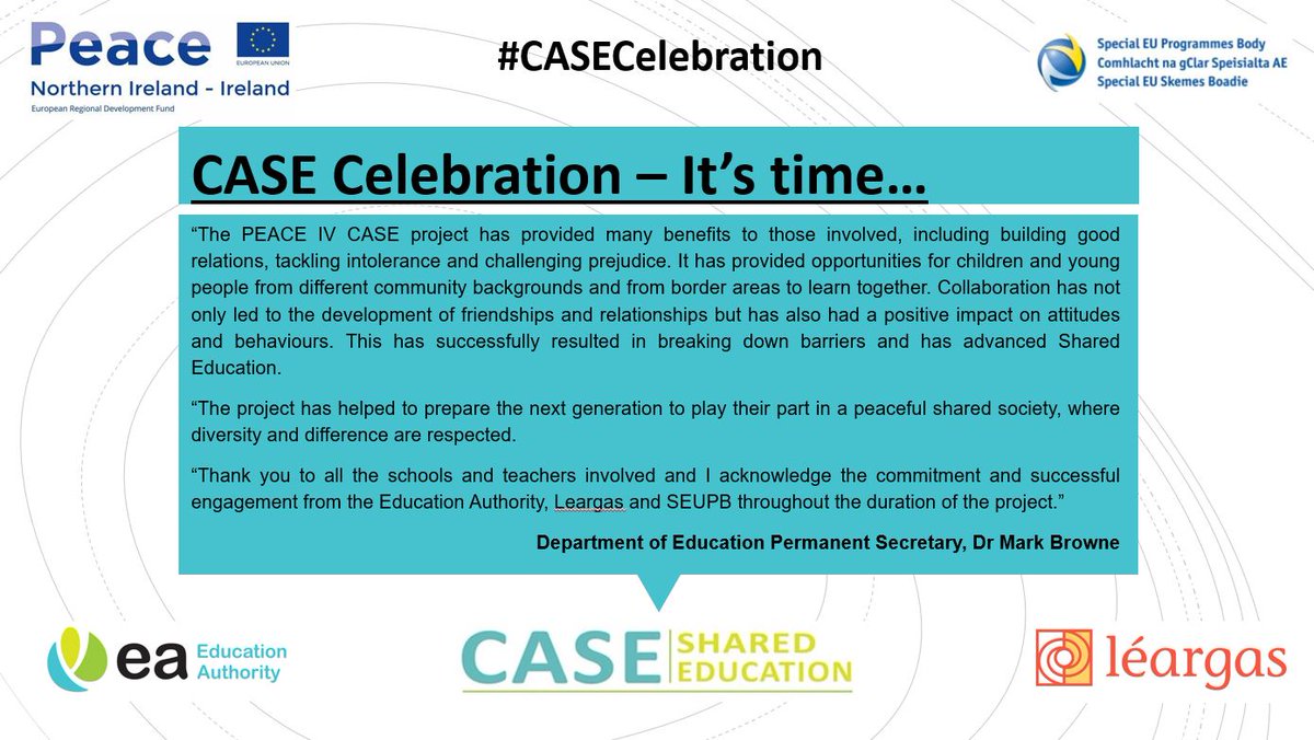 CASEshared's tweet photo. #CASECelebration
Dr. Mark Browne, Department of Education, NI @Education_NI
@SEUPB
@Leargas
@Ed_Authority https://t.co/TuryrLVHuv