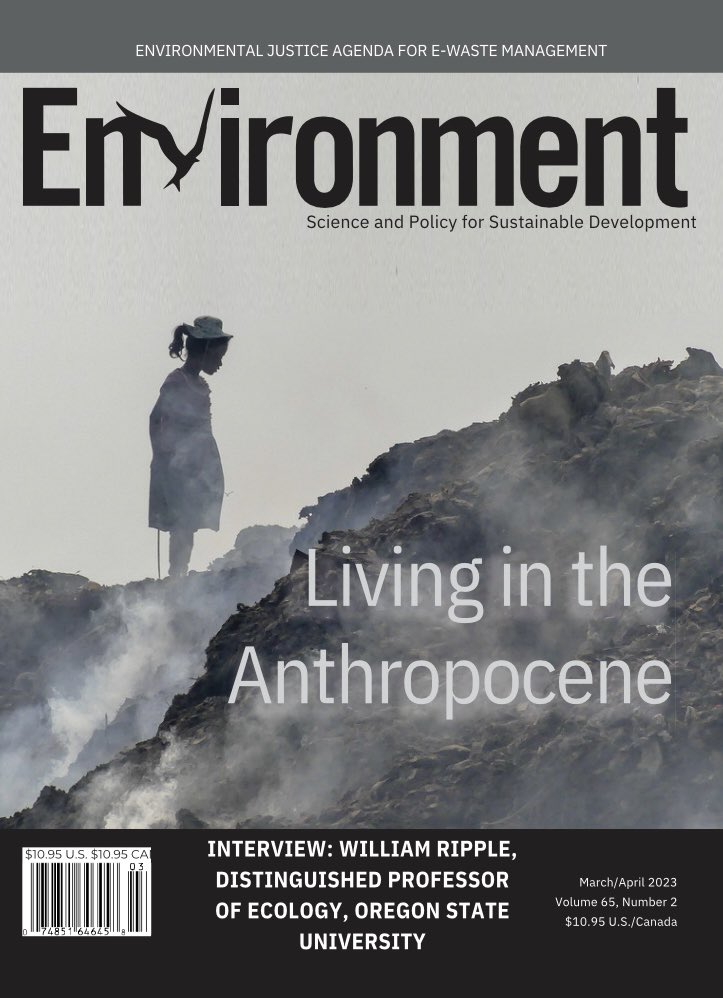 NEW ISSUE OF ENVIRONMENT OUT NOW!

This latest issue includes an examination of the Anthropocene epoch, e-waste management, an interview with Professor Bill Ripple about environmental advocacy and—in an Environment first—a commentary on the movie “The Scientist’s Warning.”