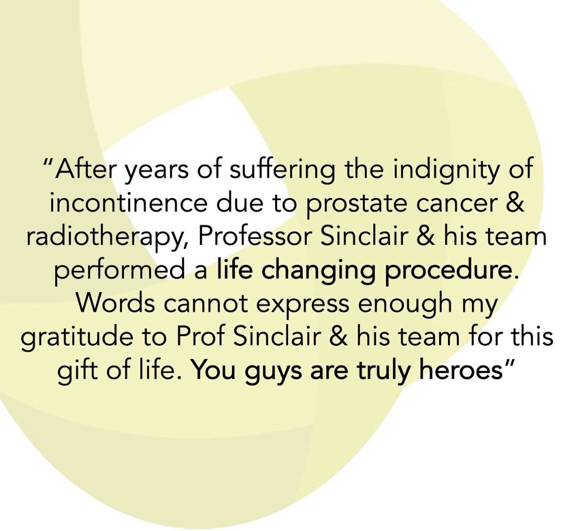 A patient who had been suffering with incontinence from previous prostate cancer treatment had his life changed after intervention by Professor Sinclair. If you want to see a specialist from the team follow the link in the description to see one of our experts today.