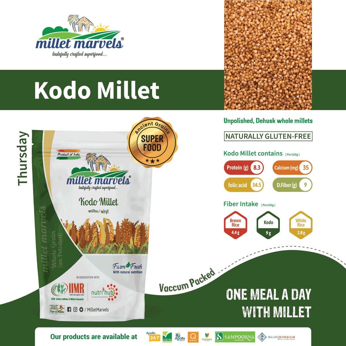 MilletMarvels's tweet photo. #milletmarvels #kodo #kodomillet #nutrihub #iimr #superfood #iym #iym2023 #Apollo #swiggy #zomato #millets #cloudkitchen #vintagekitchen #scientificmethod #franchiseopportunities #glutenfree #food #instantfoods #healthylifestyle #vegetarian #plantprotein #nutritiousfood https://t.co/vmIEWuLpqM