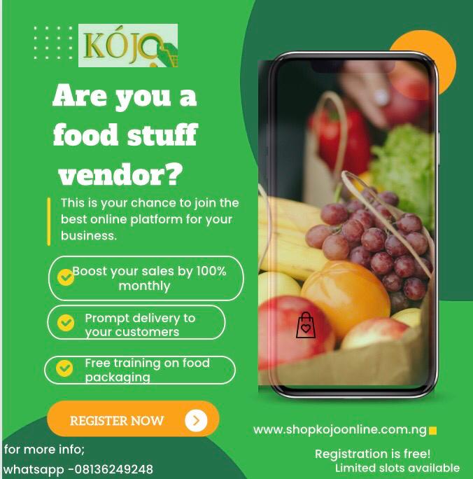 Sell food items on our website for free! 
Rice,  Yam, pepper, onions, vegetables,  meat,  fish, oil,  spices etc.  If it's eatable then you can sell on our website. 
#foodbusiness 
#foodstartups 
#food