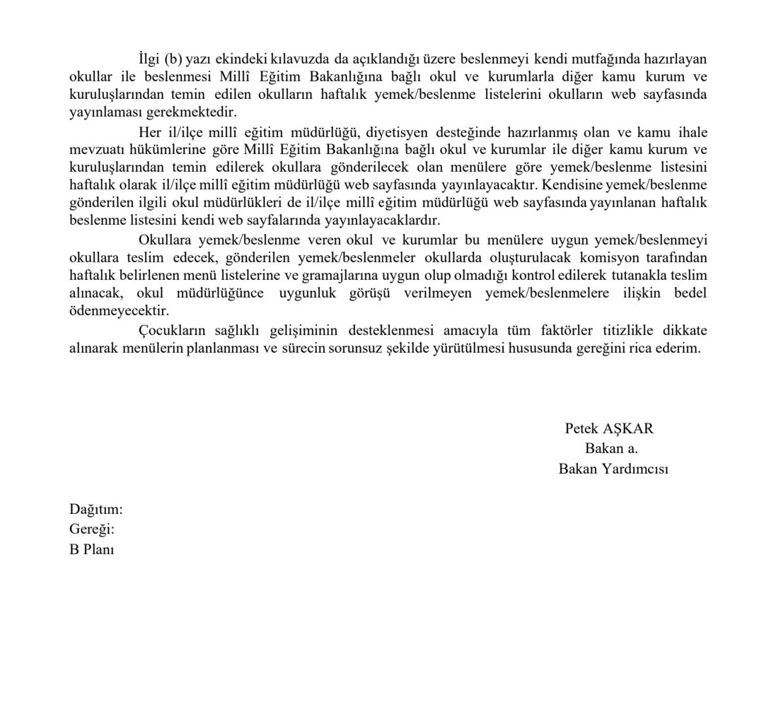 mebtegm's tweet photo. Okul öncesi dönemde ücretsiz beslenme desteği  konusunda daha önce yayımlanan "YEMEK/BESLENME
HAZIRLAMA VE DAĞITIMI
KILAVUZU"nda dikkat edilecek hususları vurgulayan ikinci yazımız Valiliklere gönderilmiştir.👇 https://t.co/xM1mlINItU