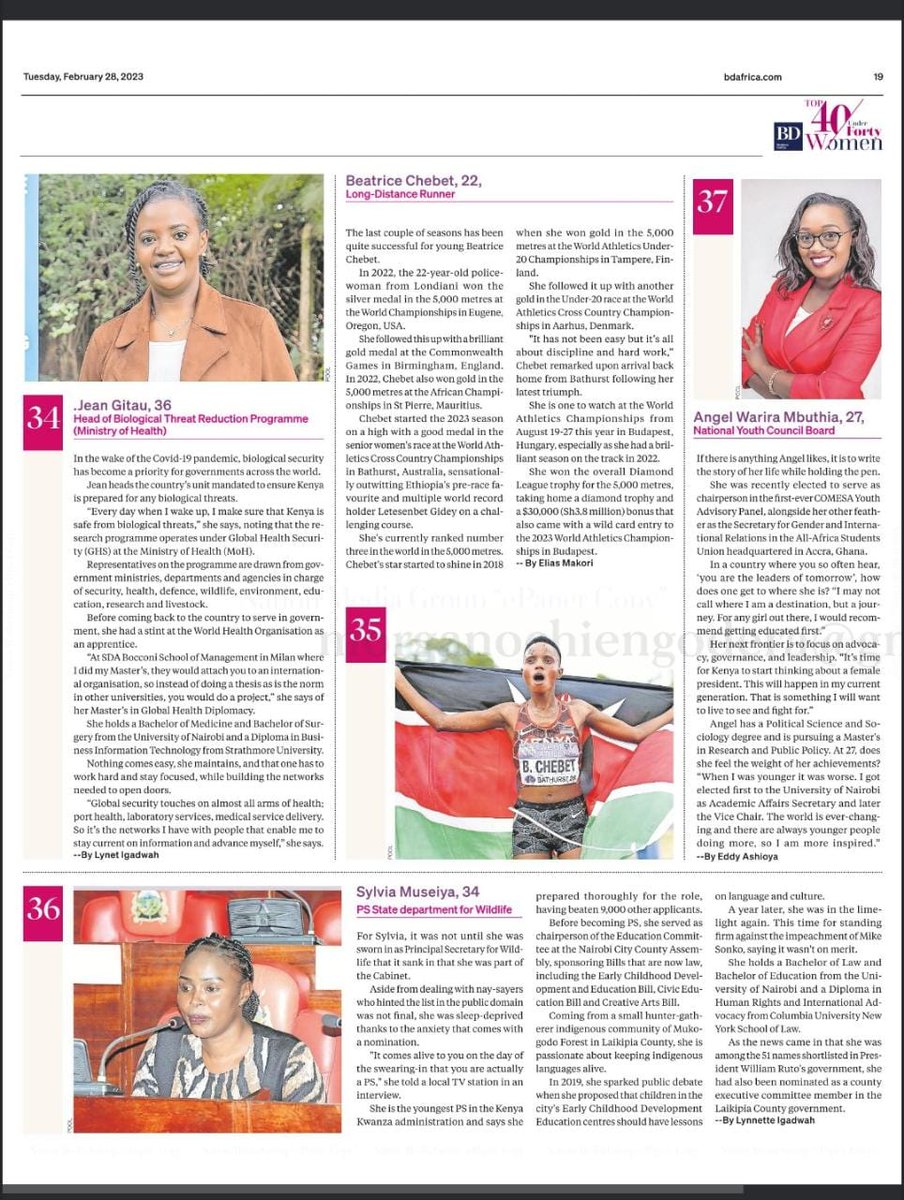 AngelMbuthia's tweet photo. #MsPresidentKenya
I am thrilled to be named one of the Top 40 under 40 Women in Kenya for 2023 ! It's an incredible honor, and I am truly grateful.I want to reaffirm my commitment to the progress of our nation.
So help me GOD. @Media_Focus
@unwomenkenya @EUinKenya @CanHCKenya #BD https://t.co/WwUlTIdofU
