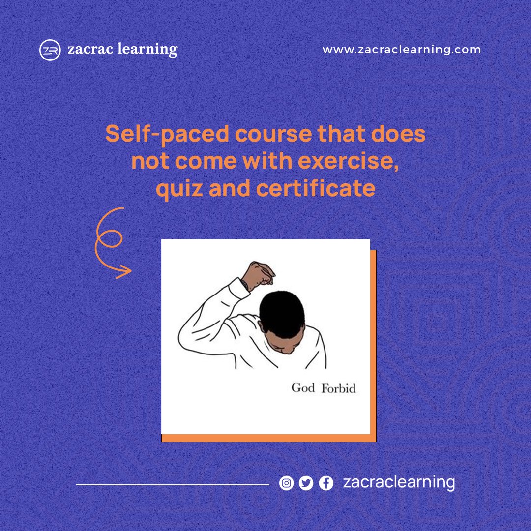 Not on our watch at Zacrac Learning 🙅‍♂️🙅‍♀️
You get to practice with quiz and exercise, and you get a recognised certificate when you learn at zacraclearning.com 

#dataschool #datatraining #dataanalytics #datascience #certificate #datacertification #elearning #onlinelearning
