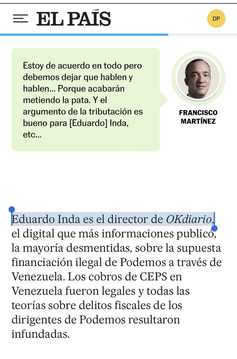 PabloIglesias's tweet photo. Esta información de @el_pais prueba, una vez más, la existencia de una estructura delictiva formada por miembros del Ministerio del interior, mandos policiales y periodistas. Verás como hablan de ello en todas las tertulias 👇🏻 https://t.co/9adYJZIn06