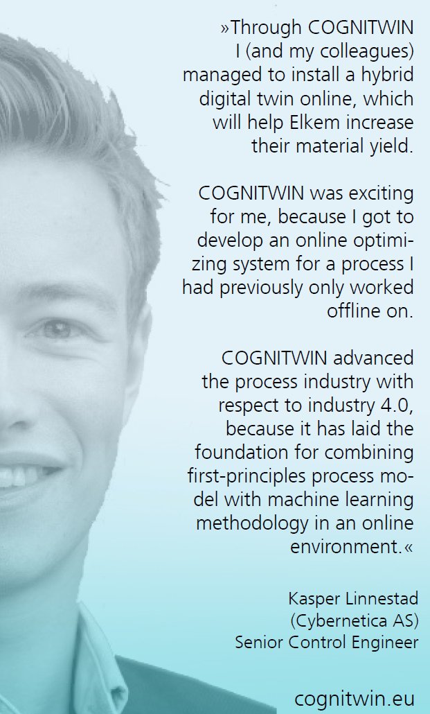 We end the review of our successes from three years of COGNITWIN with today with our colleague Kasper Linnestad. He is senior control engineer <a href="/CyberneticaAS/">Cybernetica AS</a>. This is him and his view on the last years:

#cognitivetwin #digitaltwins #processindustry