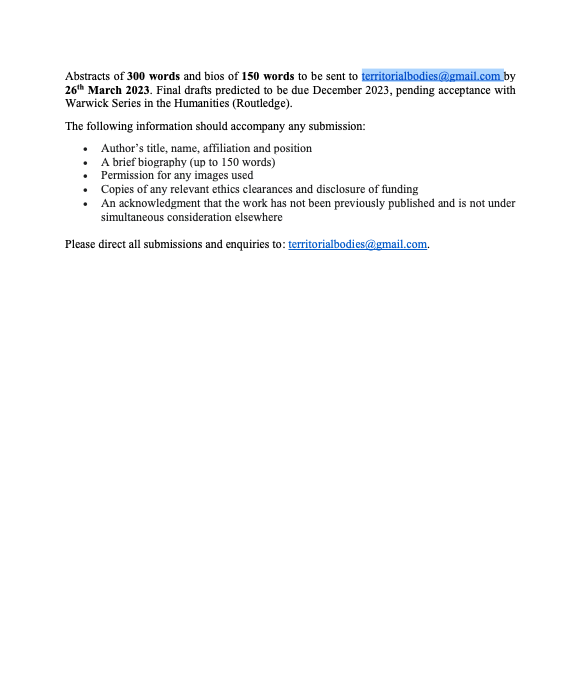 TerritorialBod's tweet photo. 📢📢The conference may be over, but we're not finished! We are thrilled to release the CFP for our proposed edited collection on Territorial Bodies: World Culture in Crisis! We can't wait to hear more about your ideas #CFP https://t.co/FteGCDCh4i https://t.co/NSKkV2cyYQ