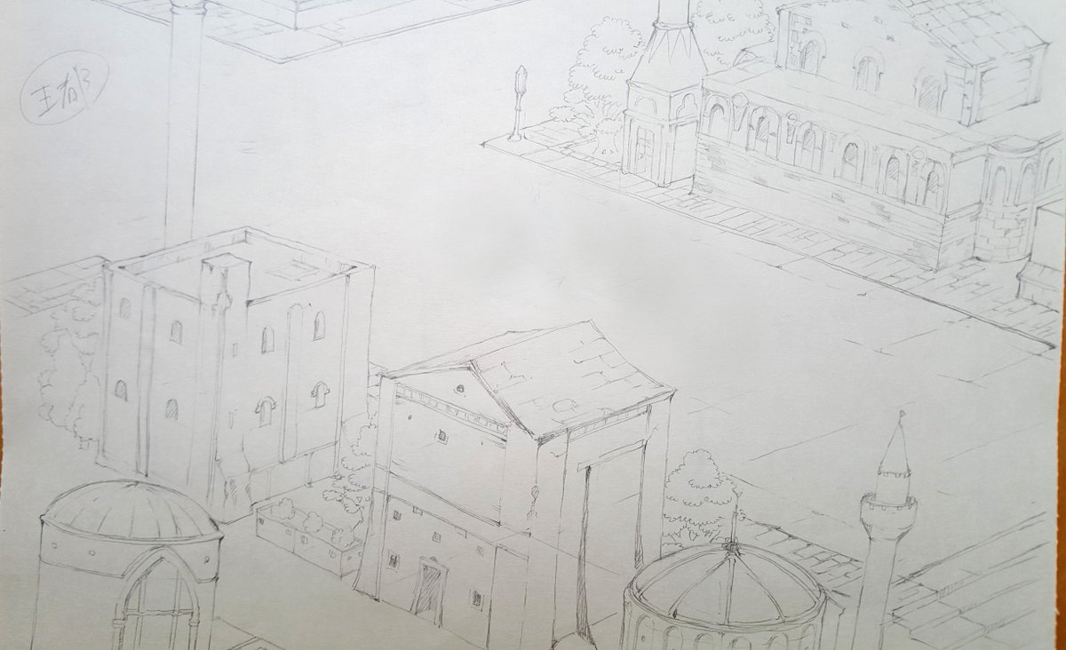 「前に描いた背景アイデア画謎い建物って好きなんですよね～#ペン画 #鉛筆画 #背景」|百瀬寿（ももせ ひさし）/ Hisashi Momoseのイラスト
