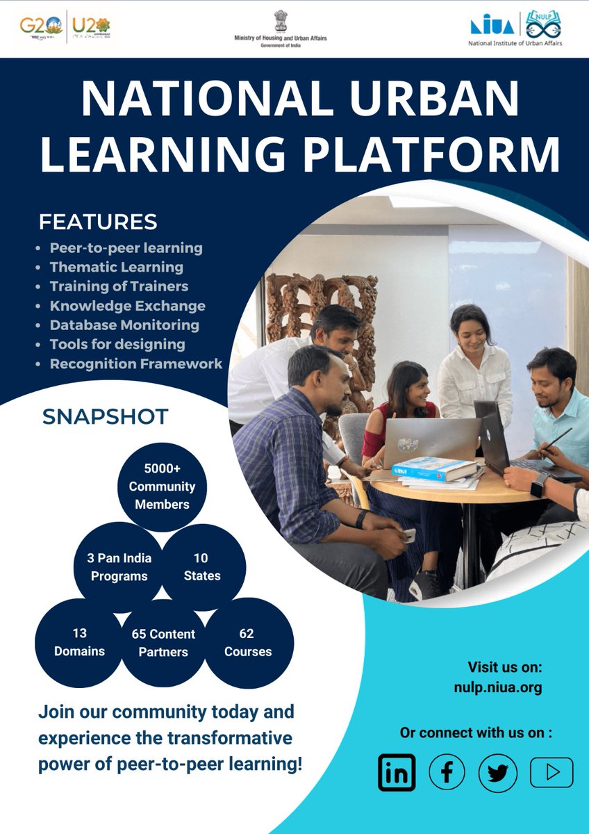 Come be a part of #NULP learning community, the platform for peer-to-peer learning. It is  transforming the landscape for #urban practitioners, offering a vibrant environment for  #knowledgeexchange, ideas &amp; solutions
More info: nulp.niua.org
#DigitalLearning #Elearning
