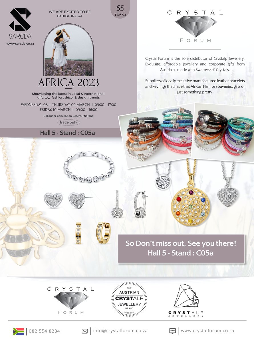 CrystalForumSA's tweet photo. Meet us at the SARCDA EXHIBITION in Johannesburg to shop and order all the New Trends in Crystals, Jewellery, and Leather accessories! Find out more at https://t.co/aKXHYEhsMa  #sarcda #crystals #crystalforum #latesttrends #trendy #sarcdajhb https://t.co/ZbfpfY4Pqk