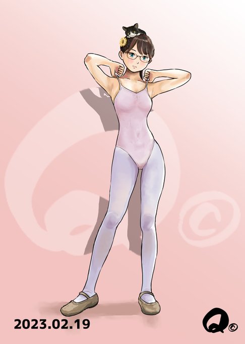 #今月描いた絵を晒そう 
2月は「黒ストッキング」多めに描いていましたが、今月描いた唯一の「白ストッキング」がコレ。🩰
レオタードとの相性も抜群なのです😋 